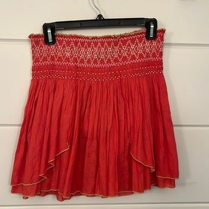 Free People Red Smocked Waist Tiered Mini Skirt